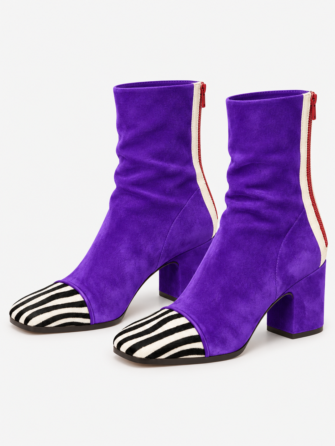 Women's Square Toe Suede-Look Block Heel Ankle Boots - purple product