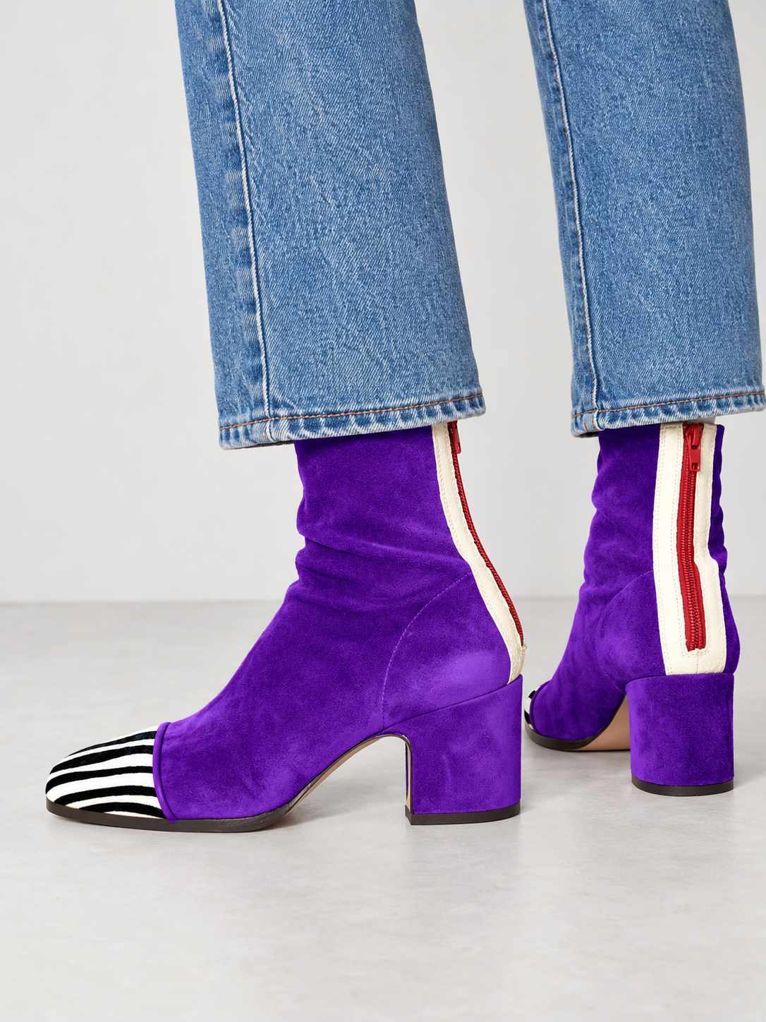 Women's Square Toe Suede-Look Block Heel Ankle Boots - purple model