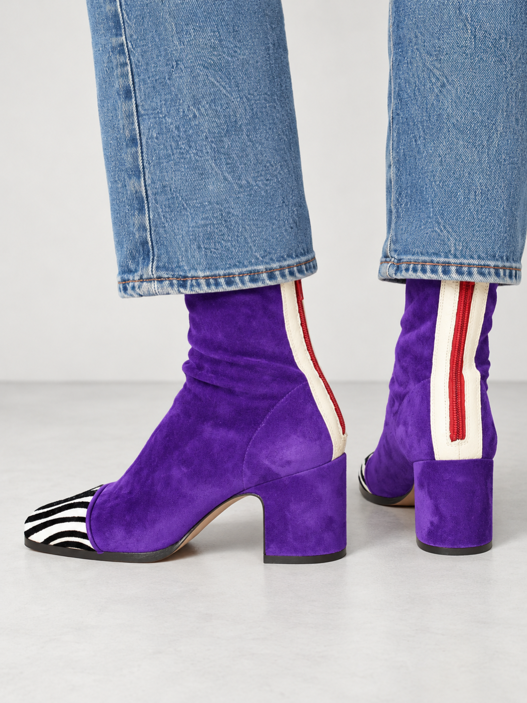 Women's Square Toe Suede-Look Block Heel Ankle Boots - purple back