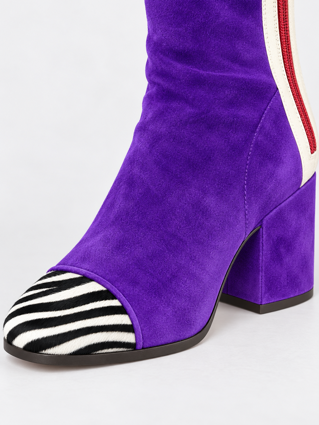 Women's Square Toe Suede-Look Block Heel Ankle Boots - purple detail