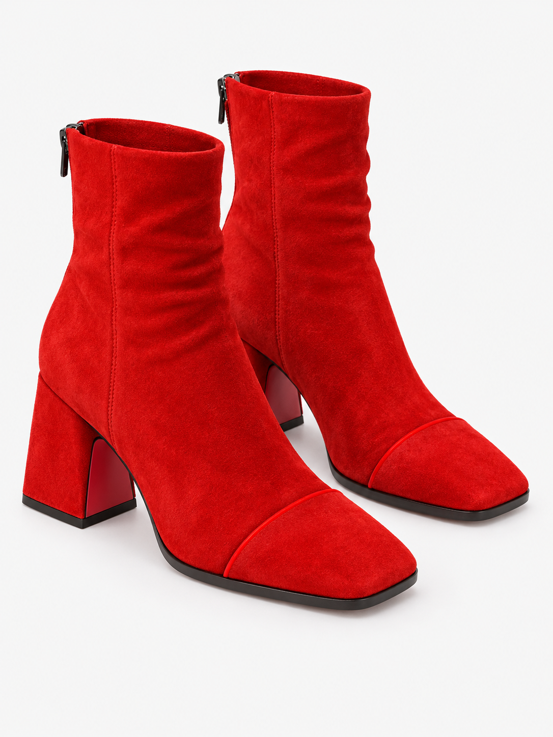 Women's Square Toe Suede-Look Block Heel Ankle Boots - red product