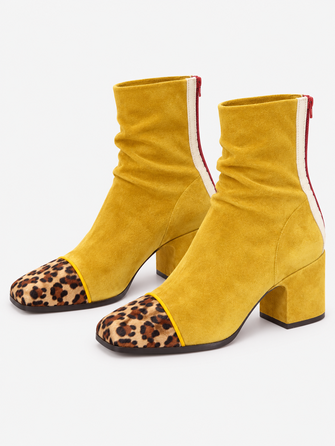 Women's Square Toe Suede-Look Block Heel Ankle Boots - yellow product
