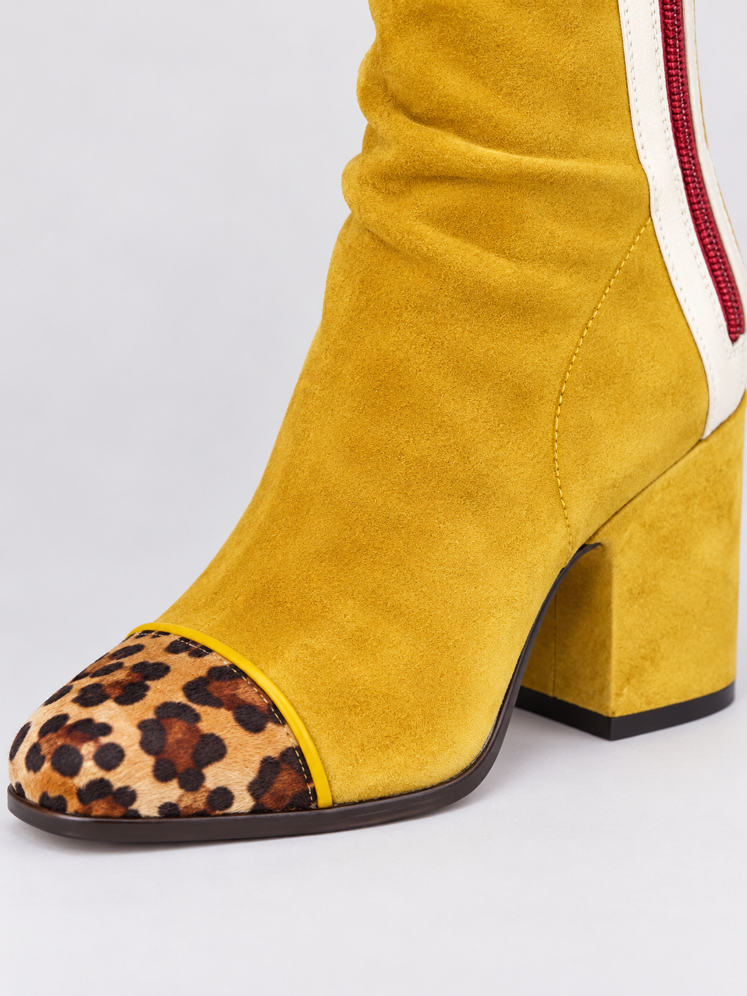 Women's Square Toe Suede-Look Block Heel Ankle Boots - yellow detail
