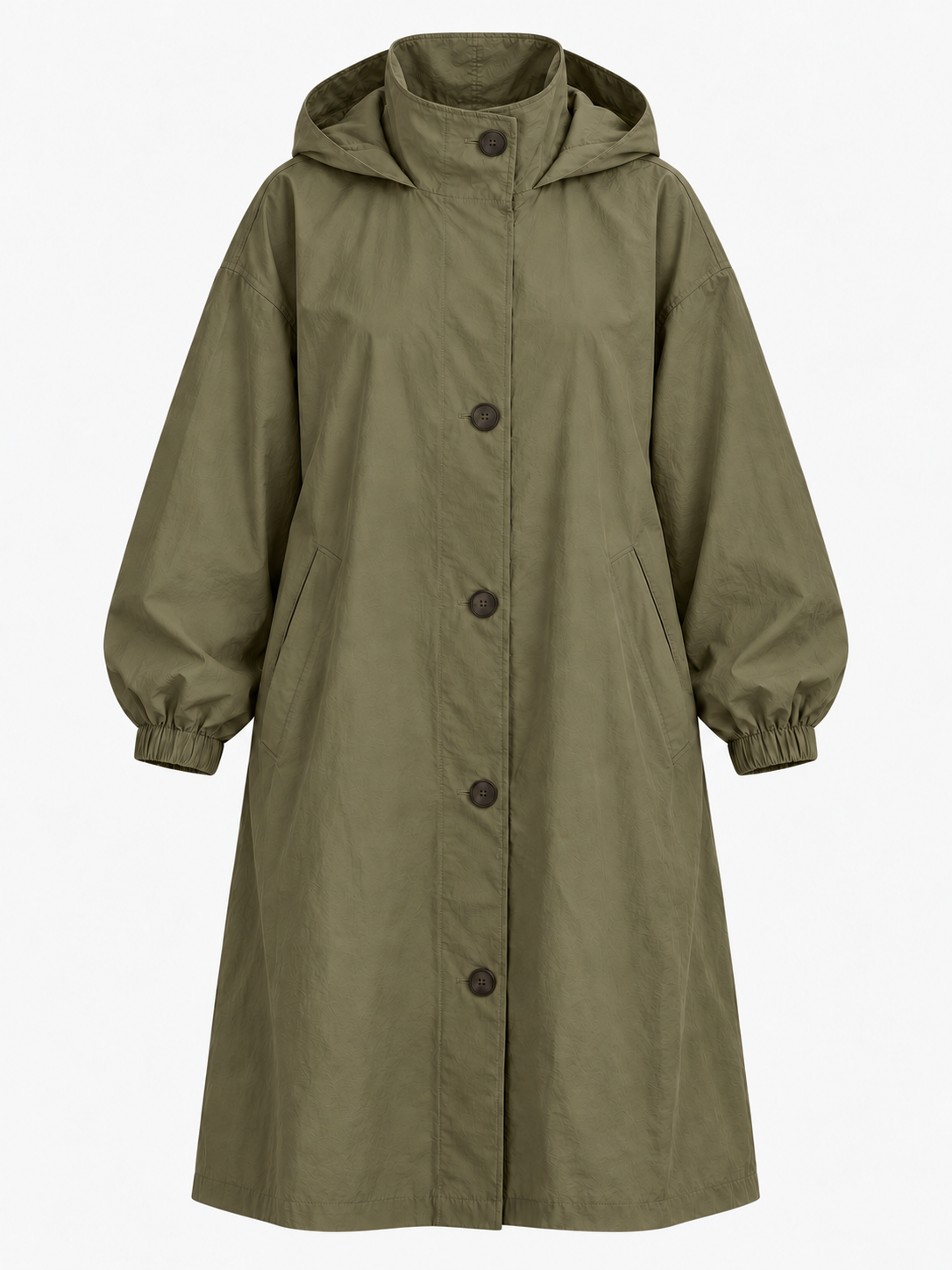 Women's Hooded Long Trench Coat - army green product