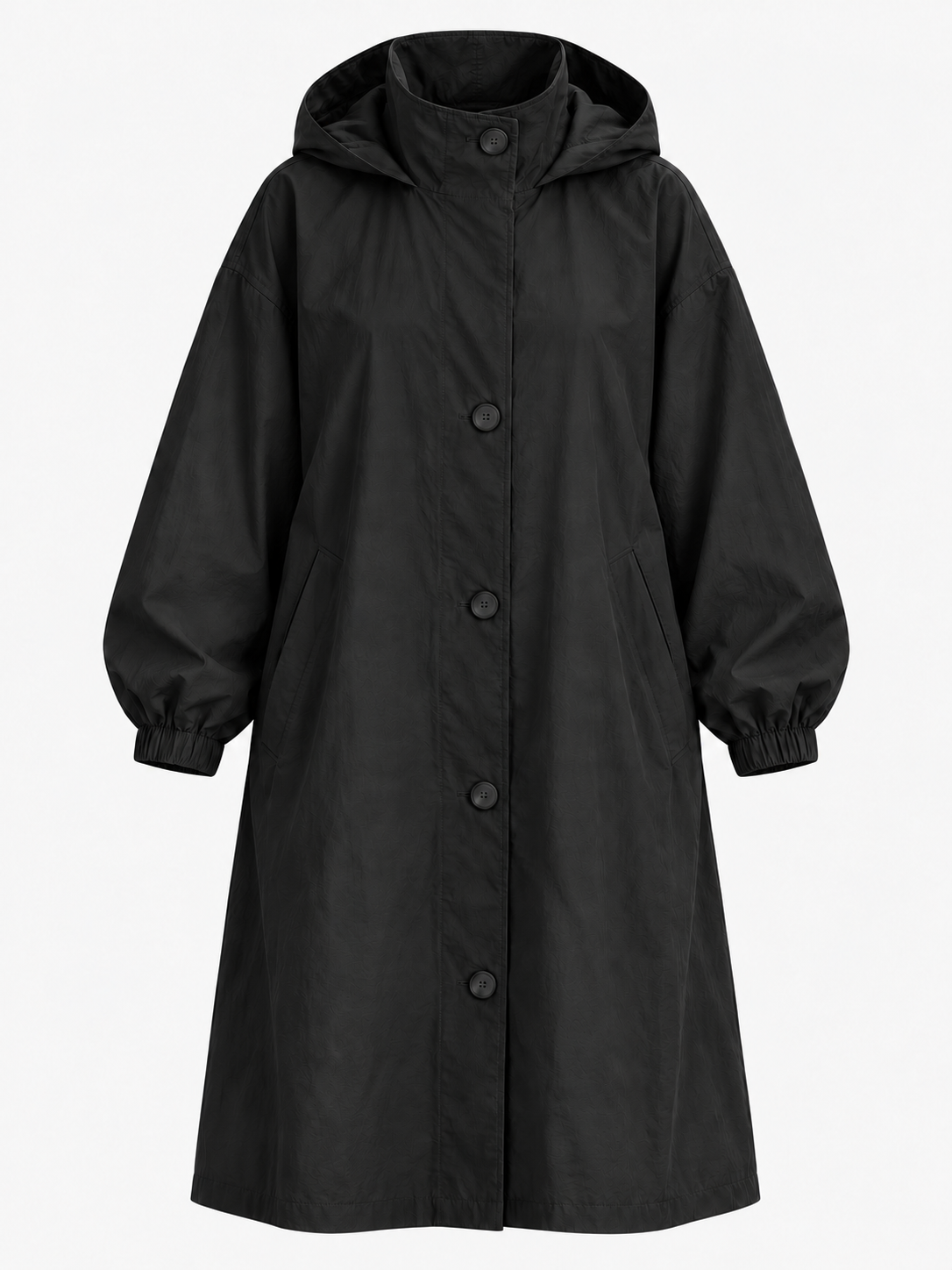 Women's Hooded Long Trench Coat - black product