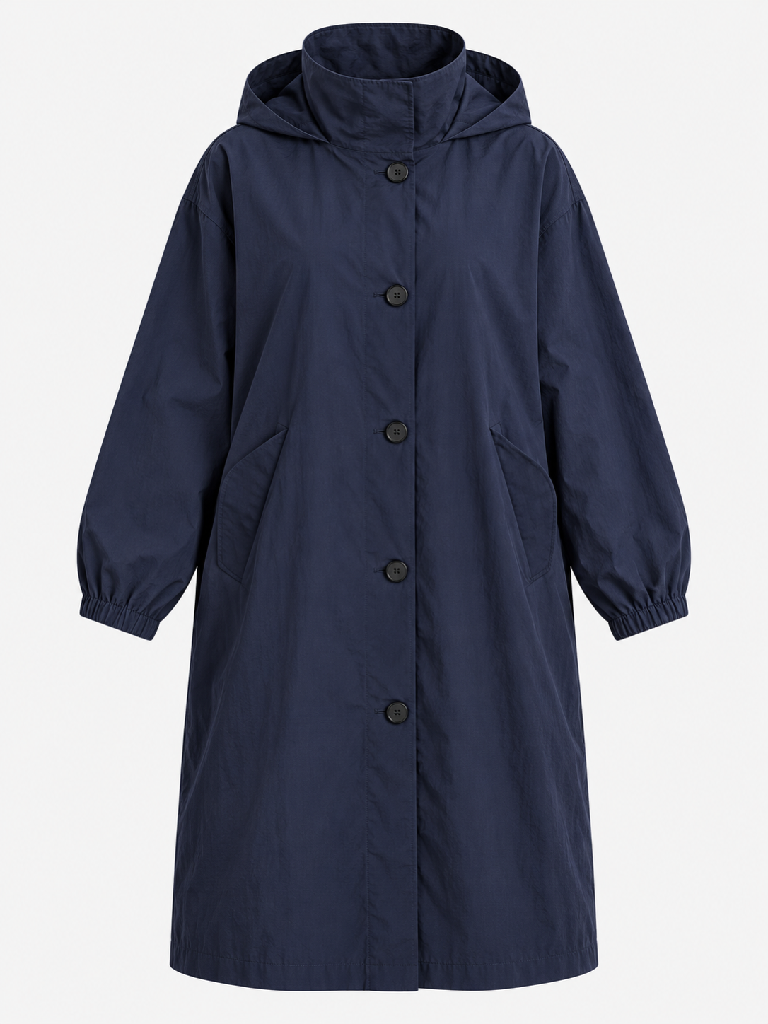 Women's Hooded Long Trench Coat - navy blue product
