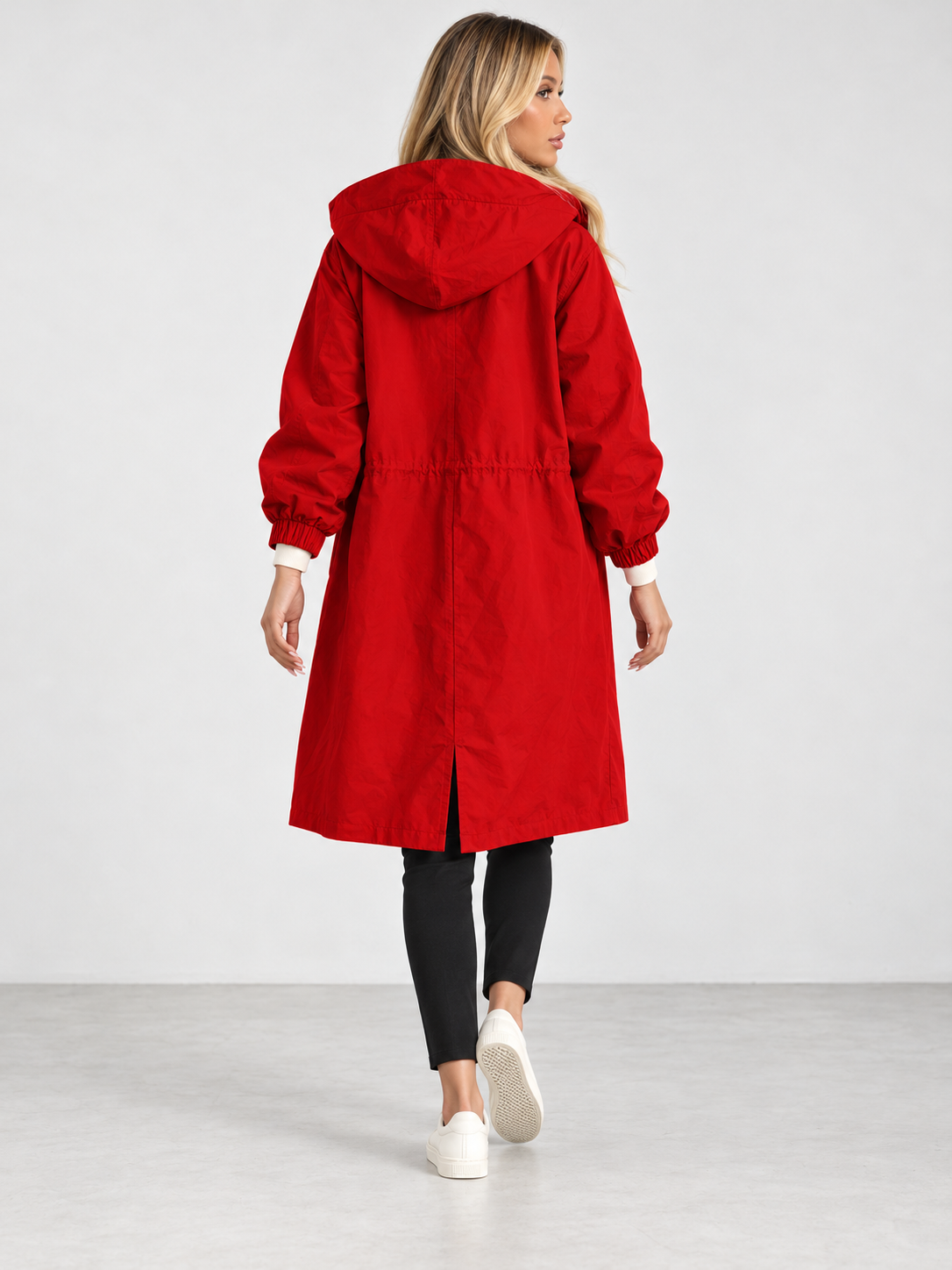 Women's Hooded Long Trench Coat - red back