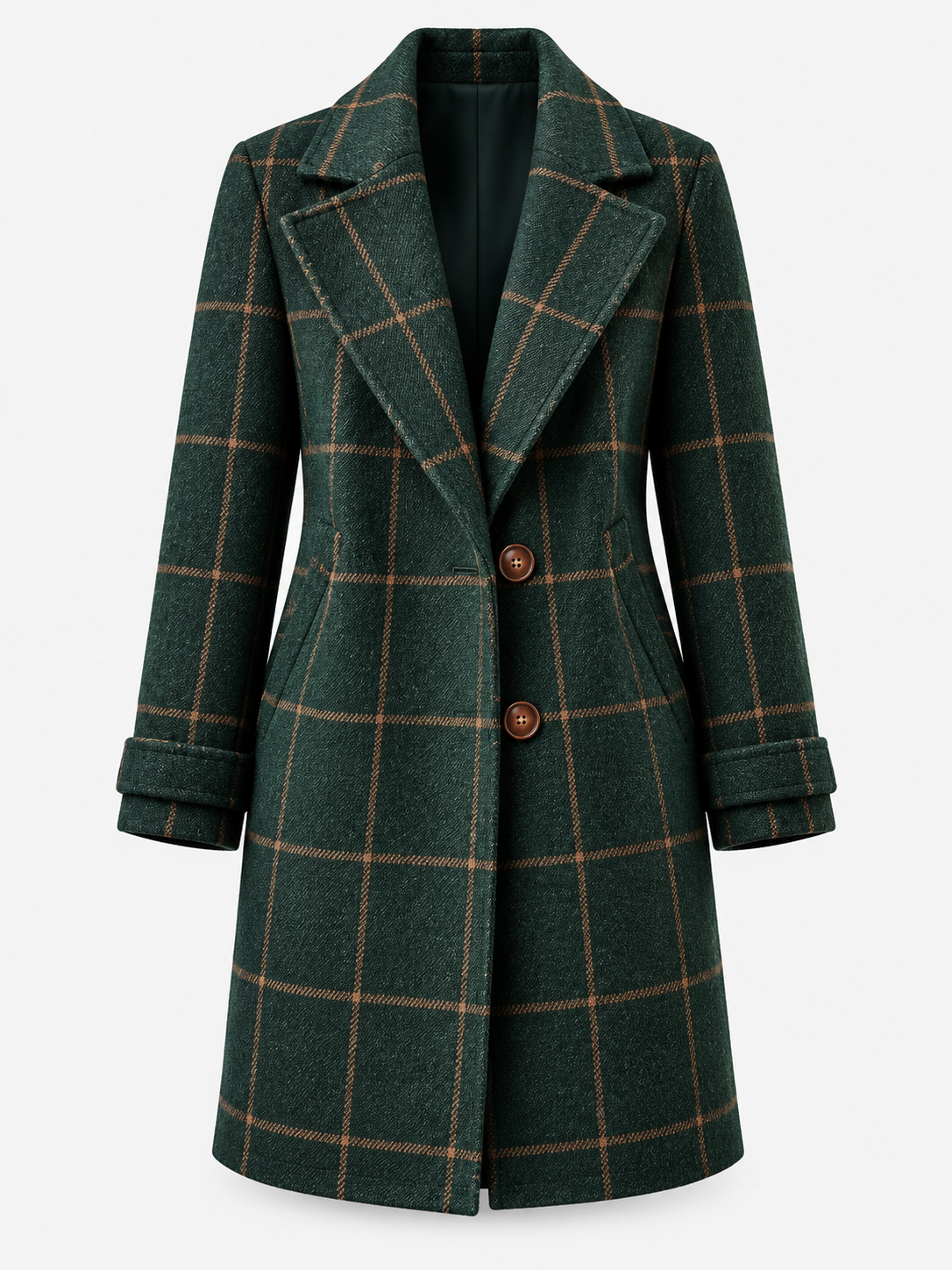 Women's Check Double Breasted Midi Coat - dark green product