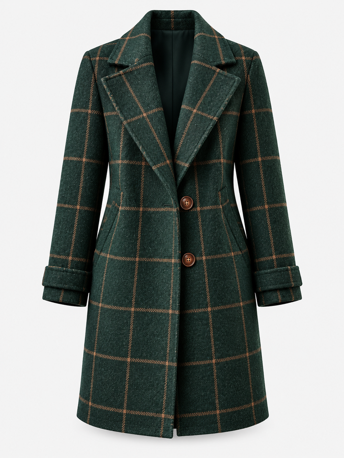 Women's Check Double Breasted Midi Coat