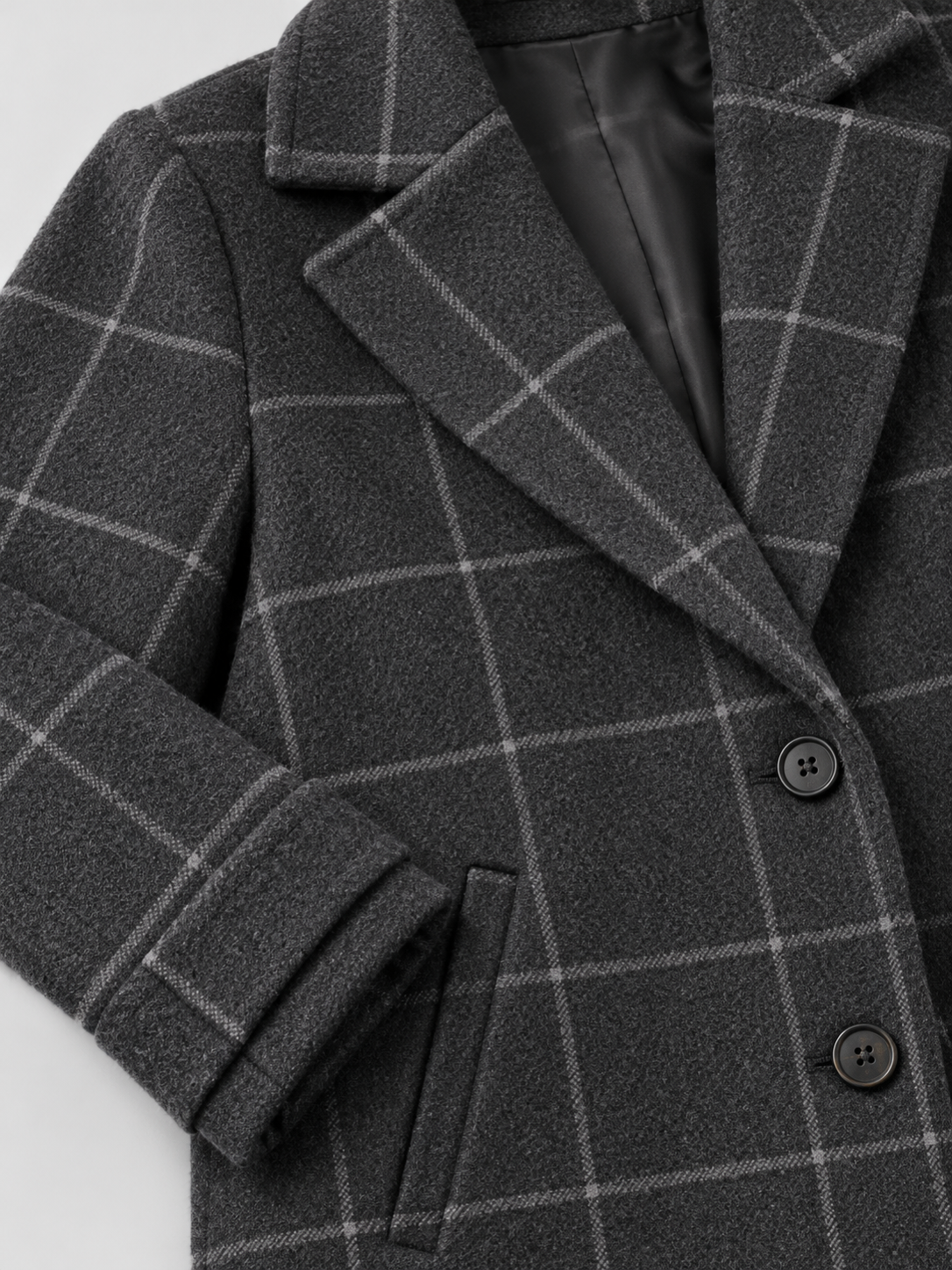Women's Check Double Breasted Midi Coat - grey detail