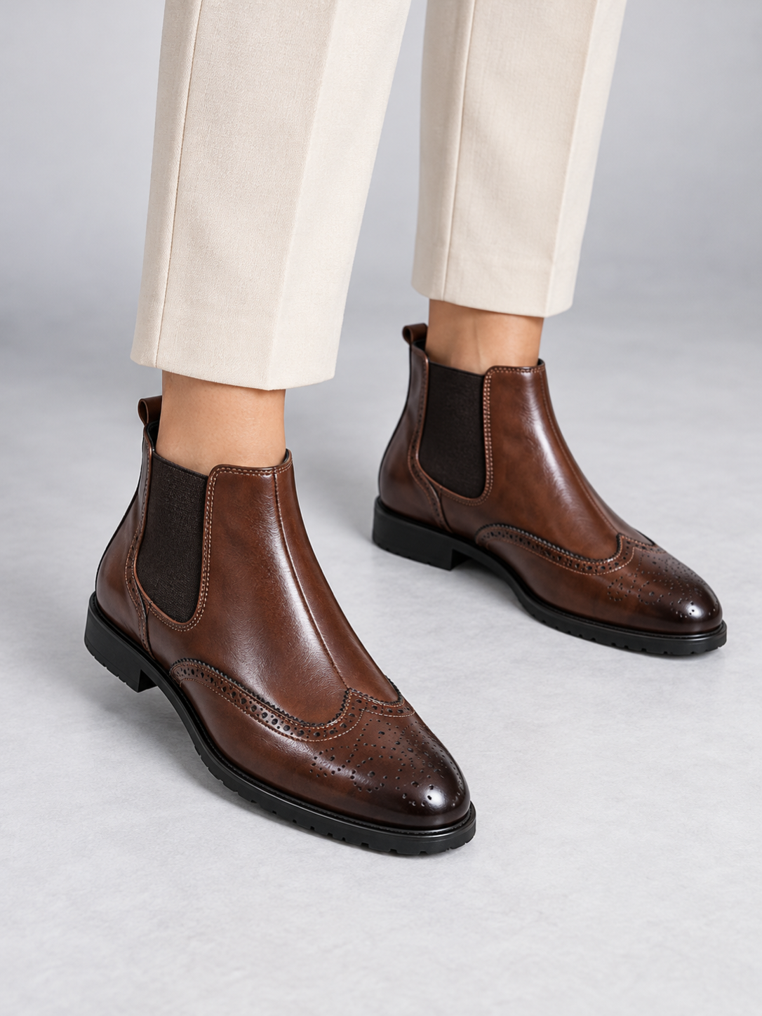 Women's Leather-Look Chelsea Boots - brown model