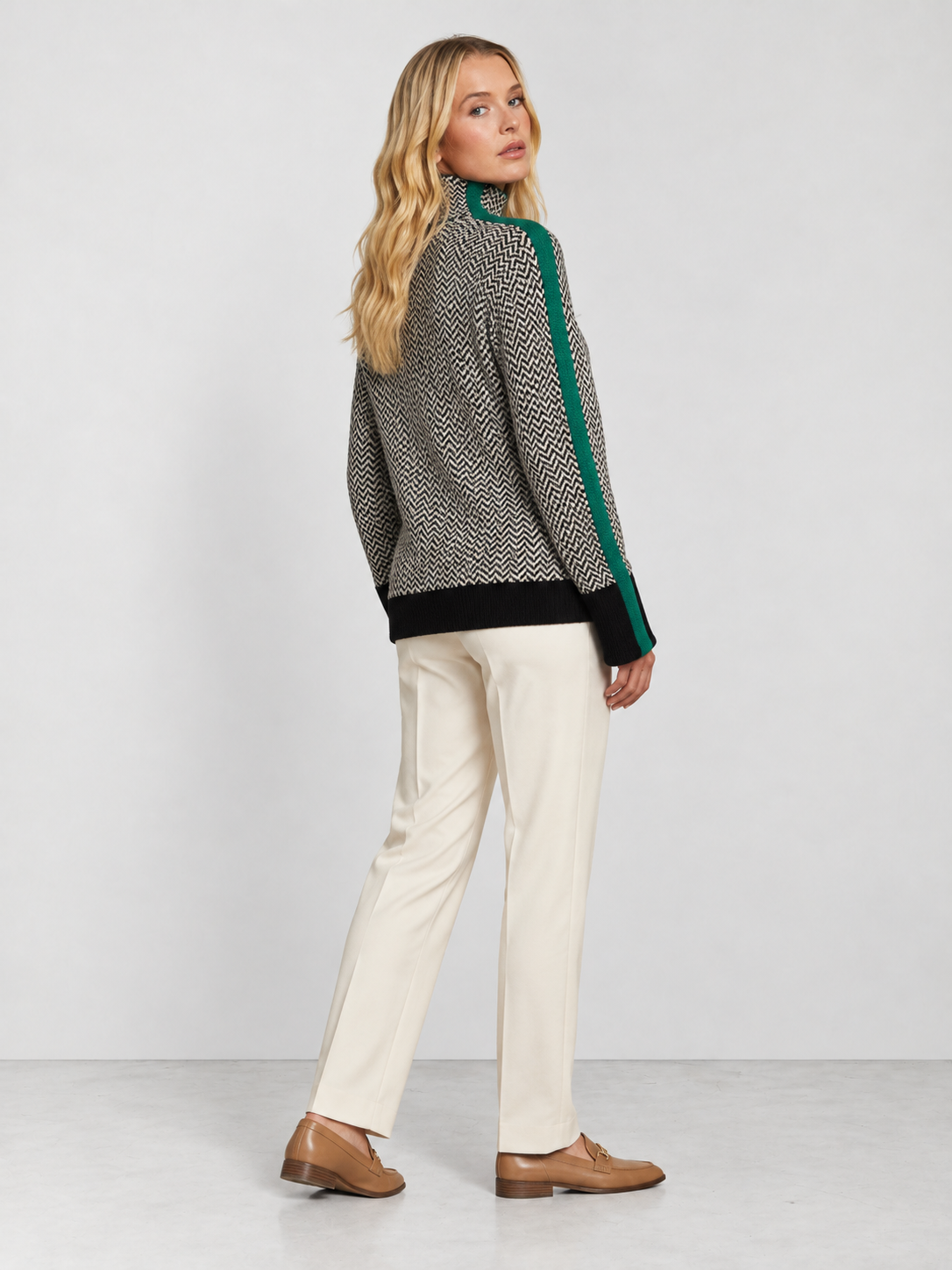 Women's High Neck Knit Jumper - green back