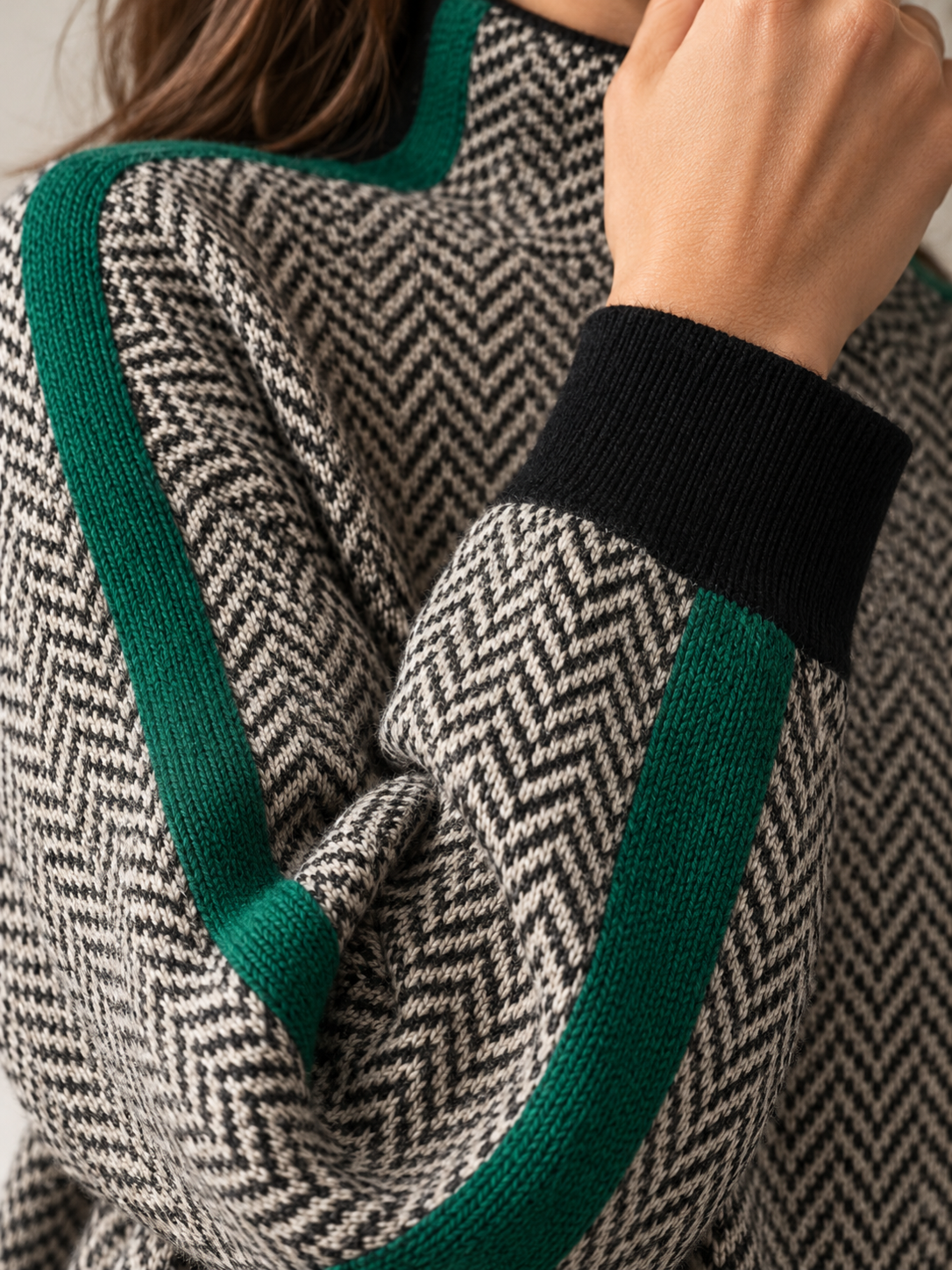 Women's High Neck Knit Jumper - green detail