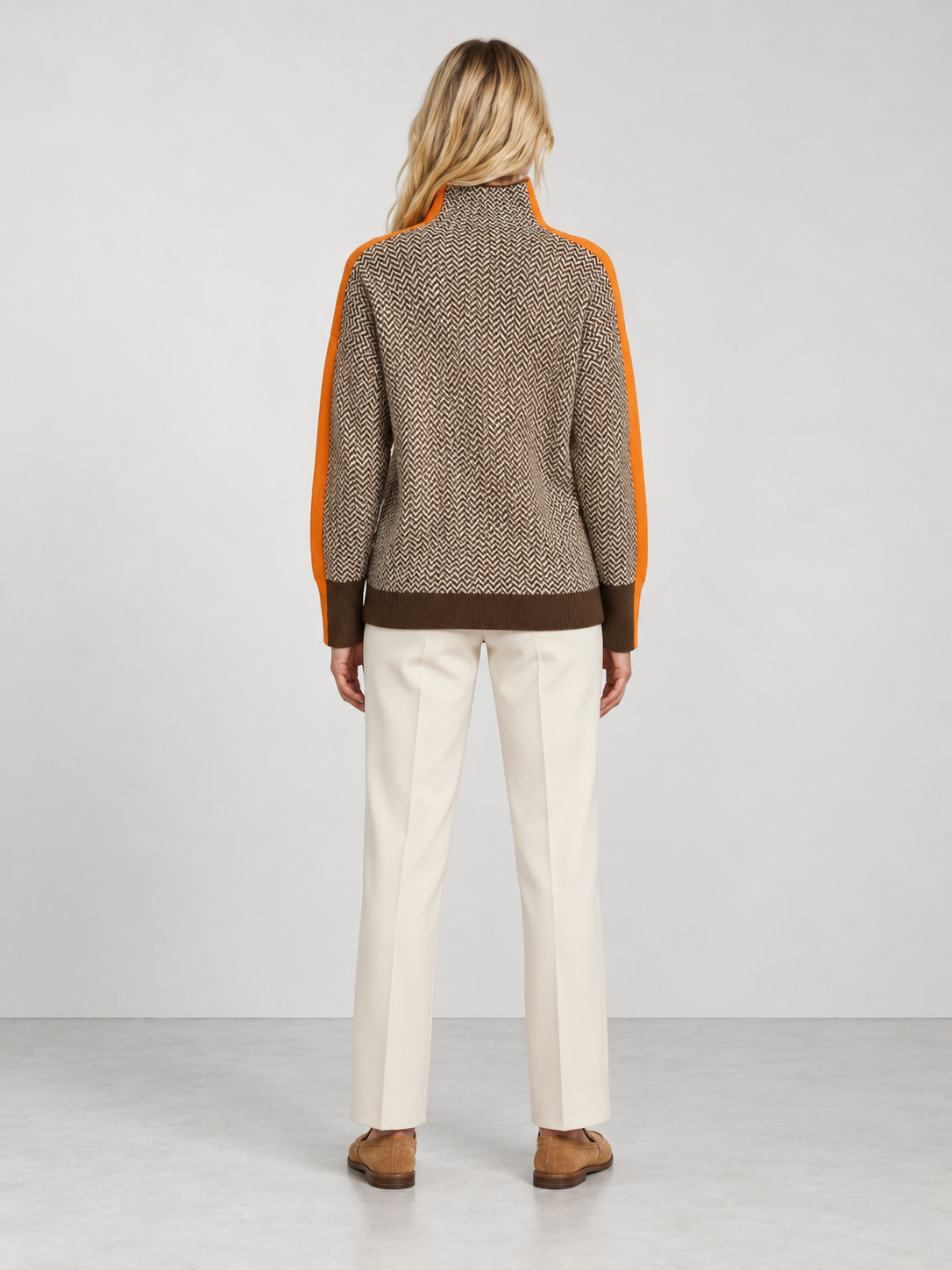 Women's High Neck Knit Jumper - orange back
