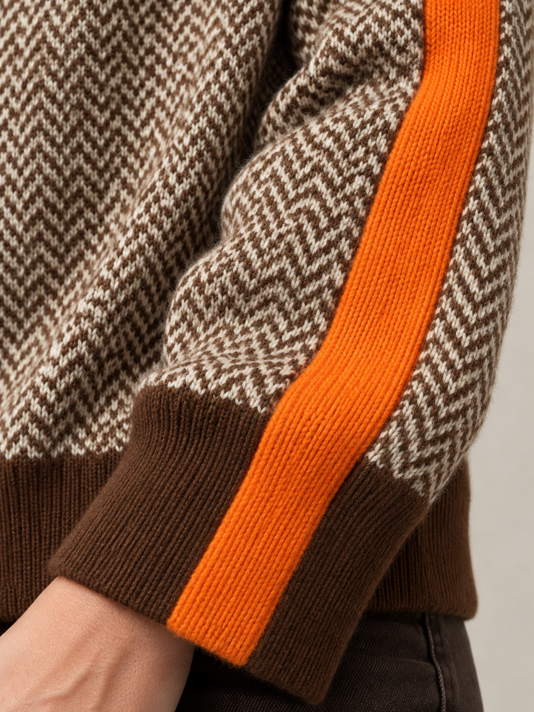 Women's High Neck Knit Jumper - orange detail