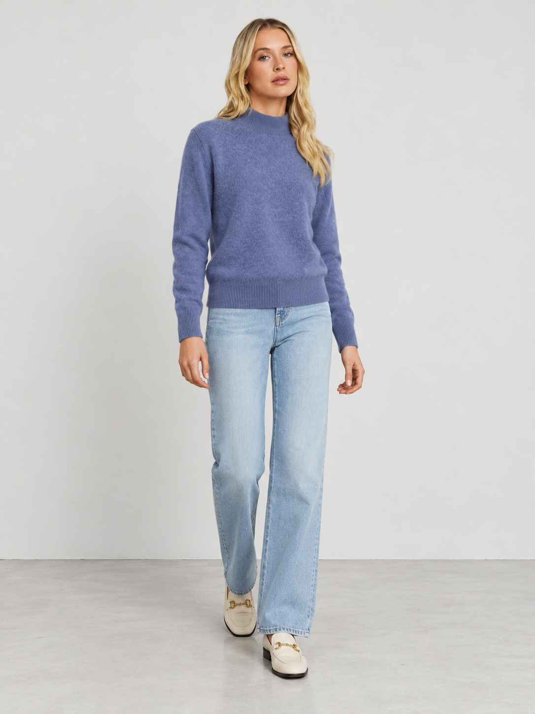 Women's Soft Knit Mock Neck Jumper - blue model
