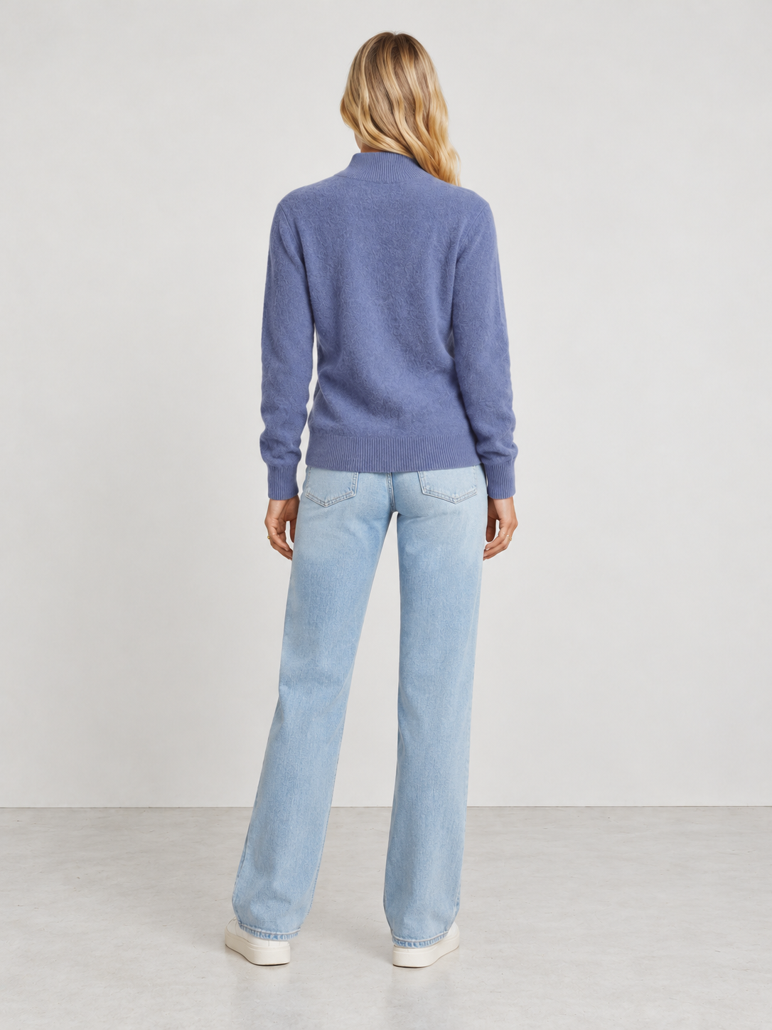Women's Soft Knit Mock Neck Jumper - blue back