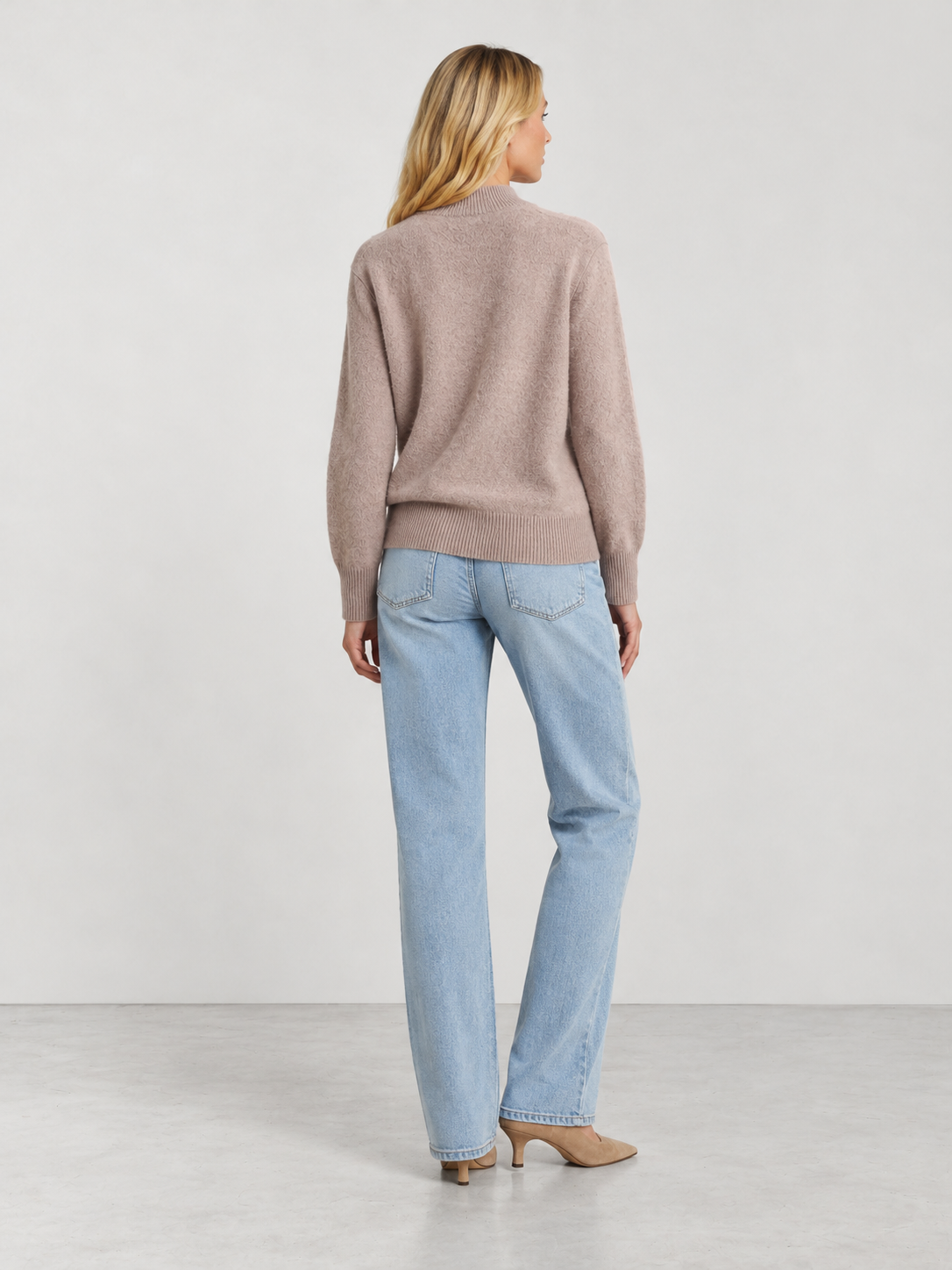 Women's Soft Knit Mock Neck Jumper - brown back