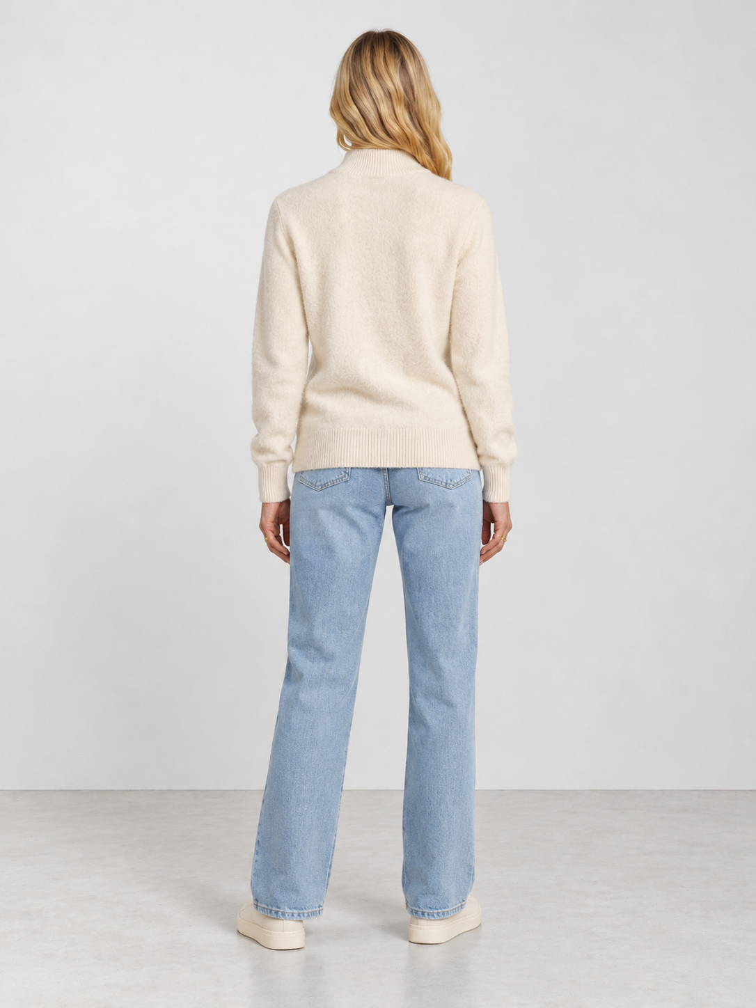 Women's Soft Knit Mock Neck Jumper - cream back
