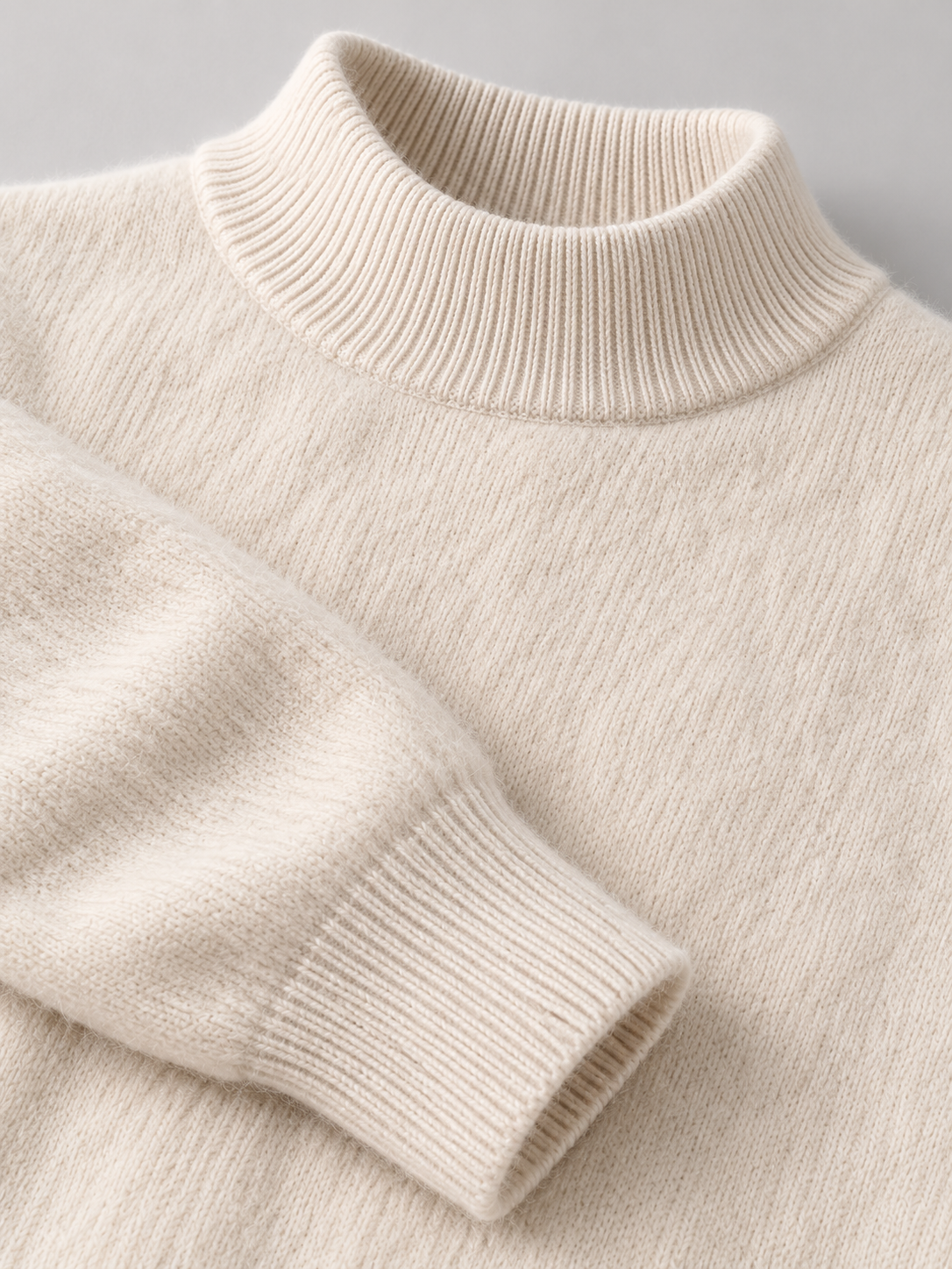 Women's Soft Knit Mock Neck Jumper - cream detail