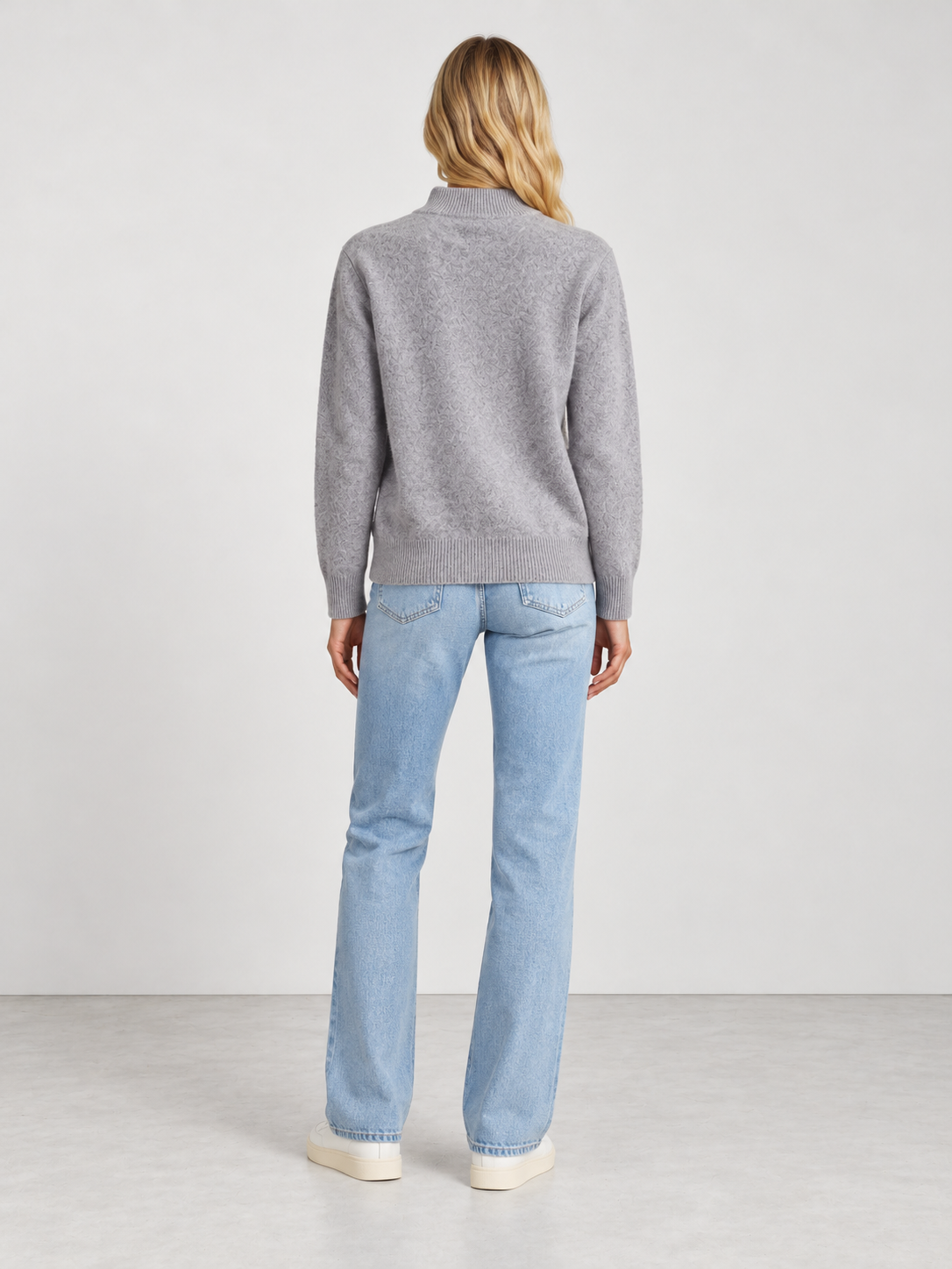 Women's Soft Knit Mock Neck Jumper - grey back