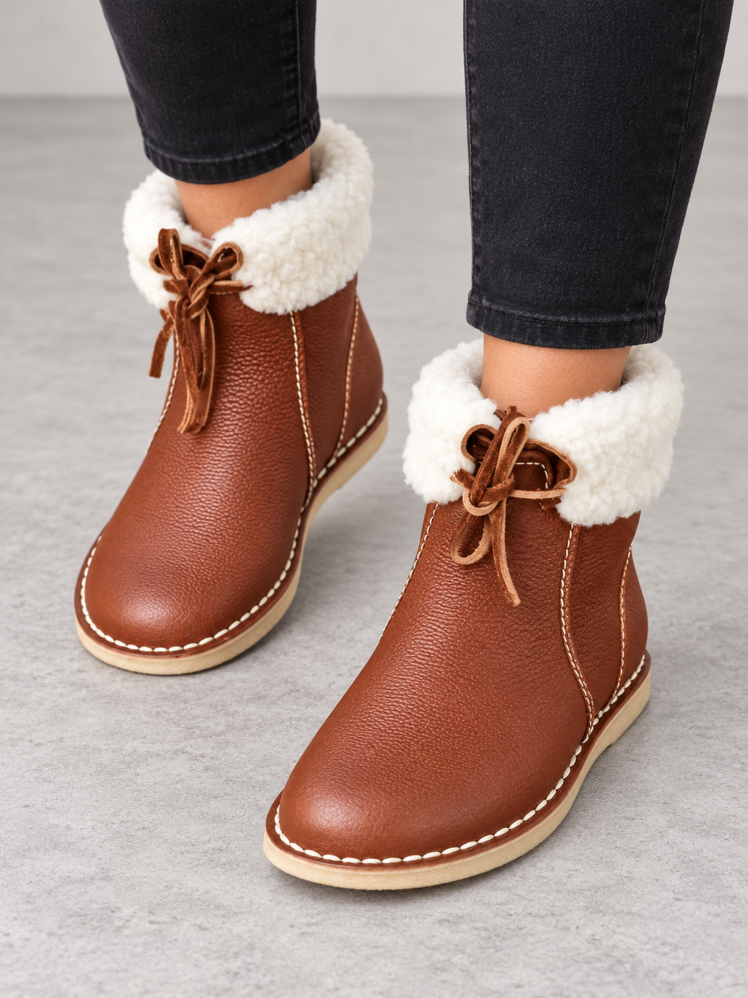 Women's Winter Warm Lined Snow Boots - light brown model