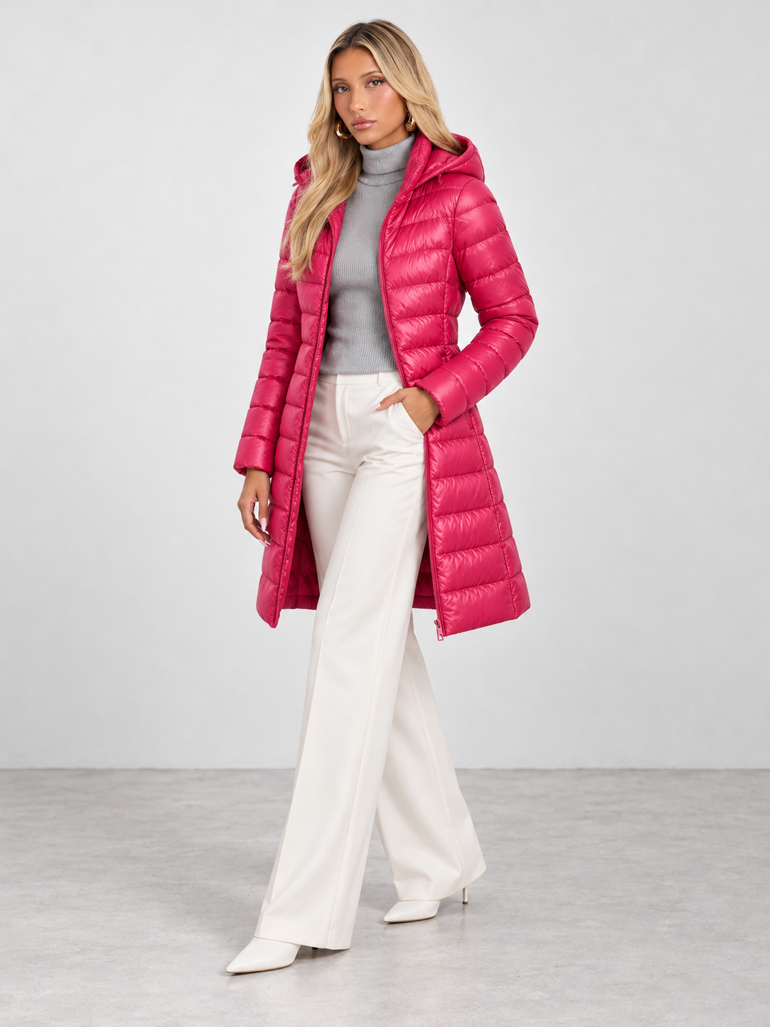 Women's Winter Warm Ultralight Puffer Jacket - burgundy model