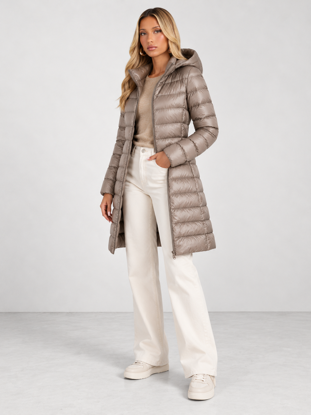 Women's Winter Warm Ultralight Puffer Jacket - khaki model