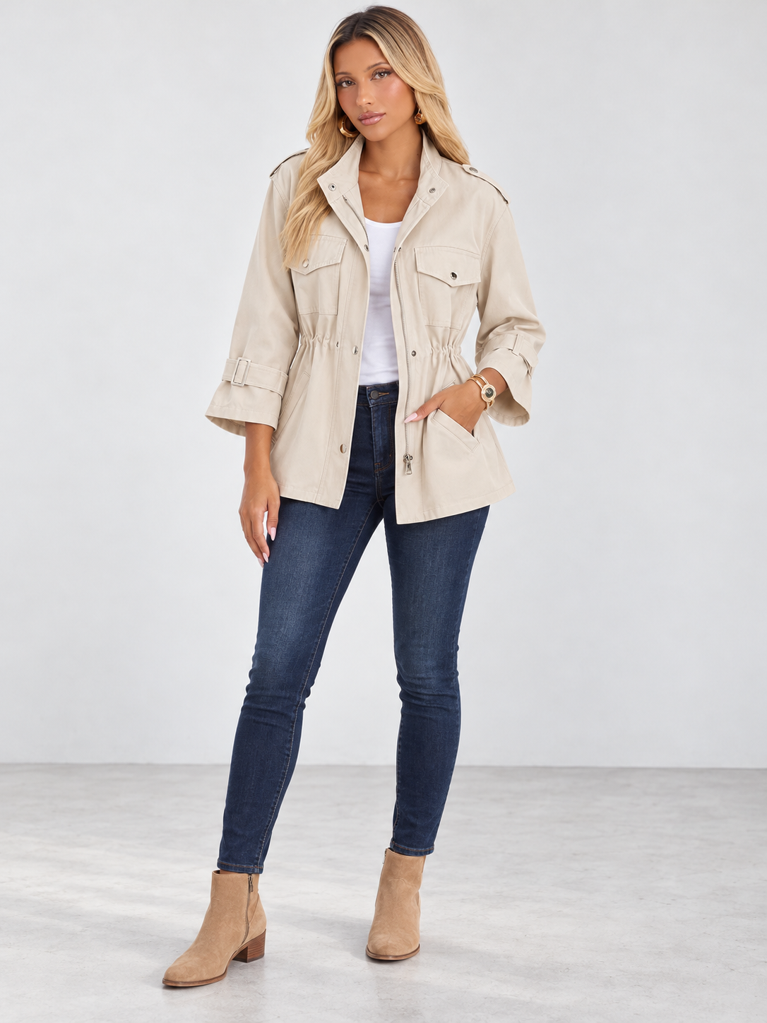 Women's Timeless Tailored Coat - cream model