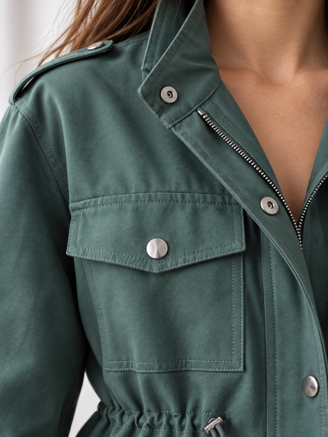 Women's Timeless Tailored Coat - green detail
