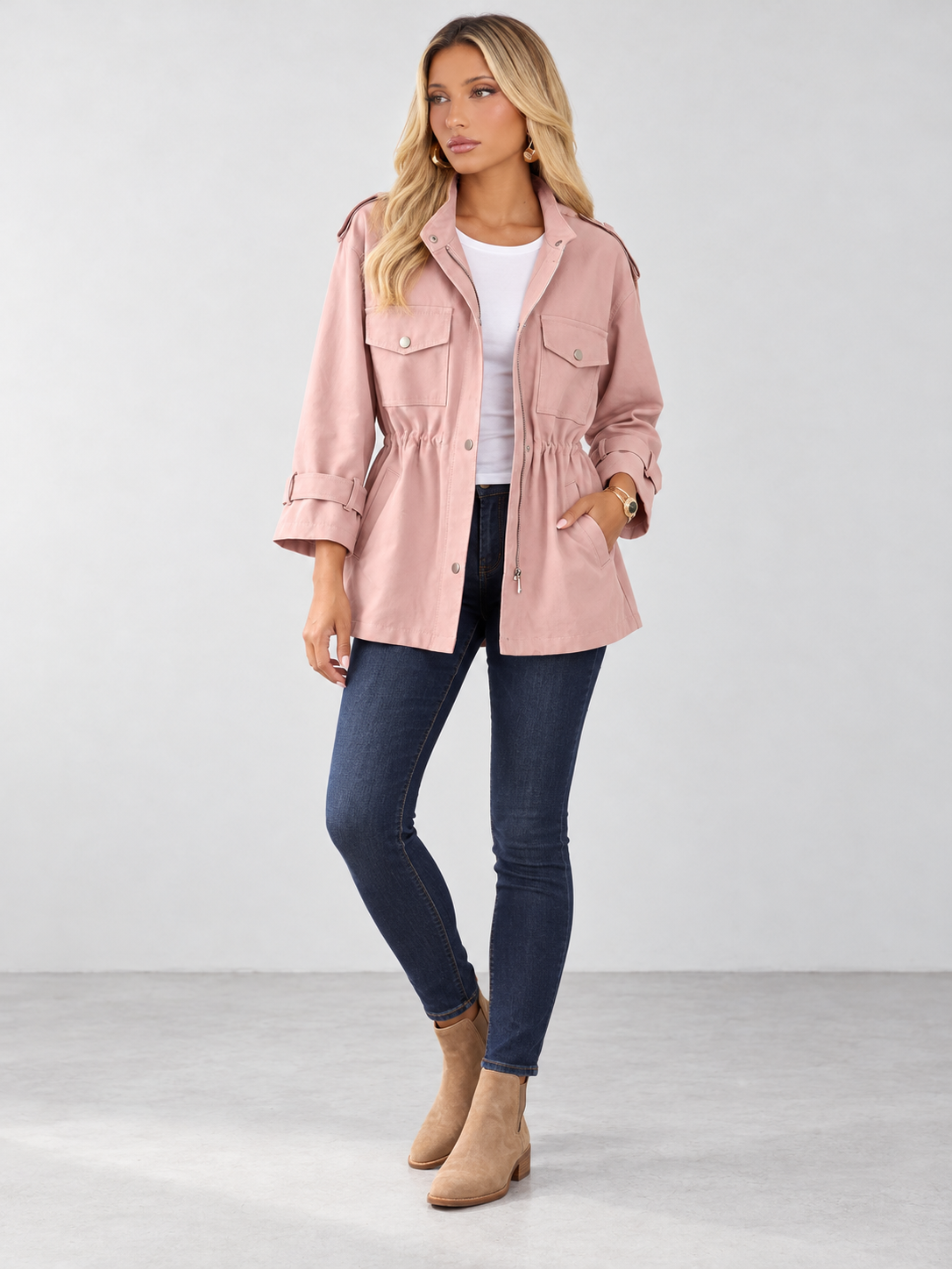 Women's Timeless Tailored Coat - pink model